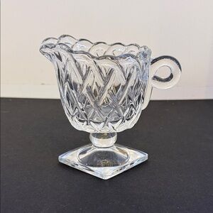 Vintage Indiana Glass Pretzel Pattern Footed Creamer.